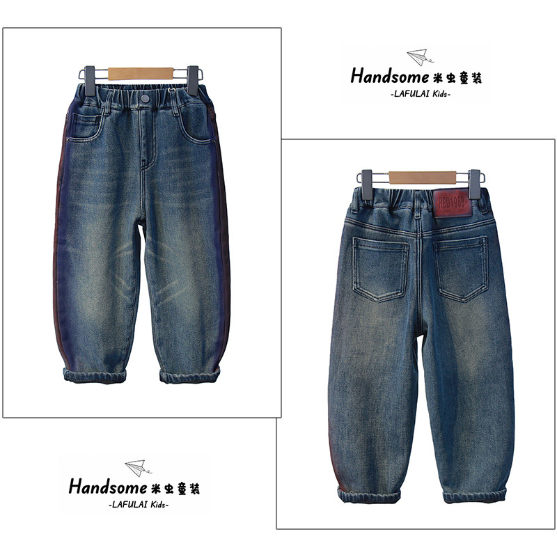 啦芙莱童装儿童侧红条纹一体绒牛仔裤25冬季新品男女童长裤潮2863,童装/婴儿装/亲子装,裤子,淘宝优惠券,粉丝福利购,淘宝优惠卷