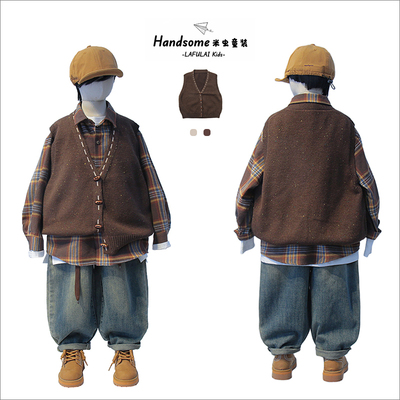 啦芙莱童装儿童彩点V领毛衣背心25秋季新款男女童毛线马甲潮3161