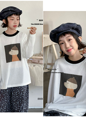 布芮欧童装儿童圆领卡通T恤26春新品中大童男女童打底衫上衣86669