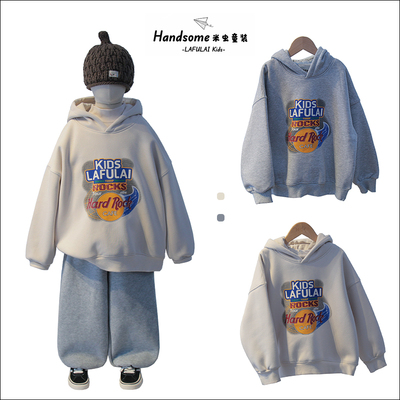 啦芙莱童装儿童韩版运动一体绒连帽卫衣25冬新品男女童套头衫7816