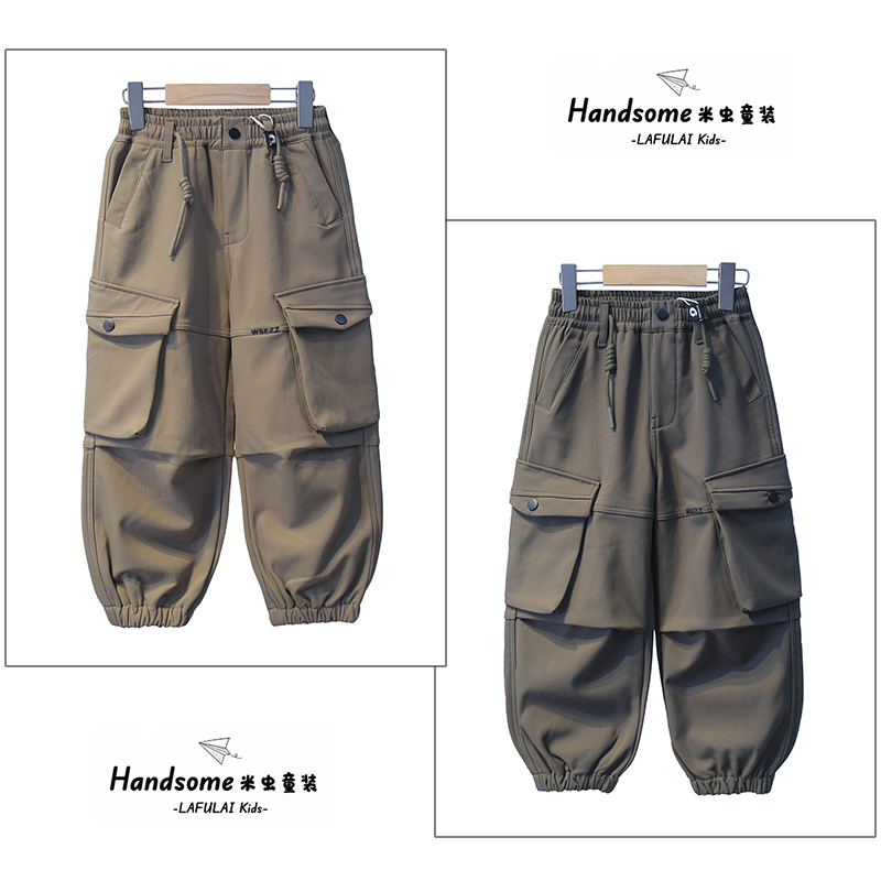 啦芙莱童装儿童束脚工装裤25冬季男女童大童一体绒休闲裤长裤6163