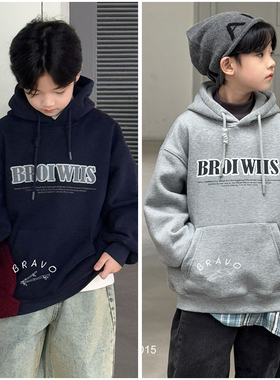 布芮欧童装儿童一体绒运动卫衣25冬新男女童加厚连帽套头衫39015