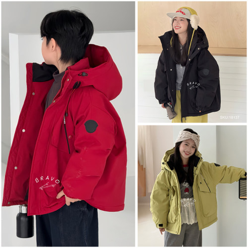 布芮欧童装儿童90白鸭绒冲锋衣羽绒服25冬新男女童连帽外套18137