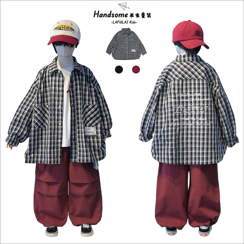 啦芙莱童装儿童韩版阔型黑白格子衬衫25秋季新品女童翻领上衣6686