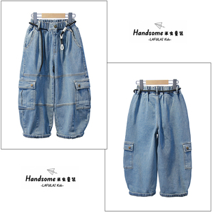 25秋新品 牛仔裤 男女童工装 长裤 潮6653 啦芙莱童装 阔腿裤 儿童弯刀裤
