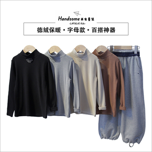 T恤7036 25秋冬男女童半高领长袖 啦芙莱童装 儿童德绒发热打底衫