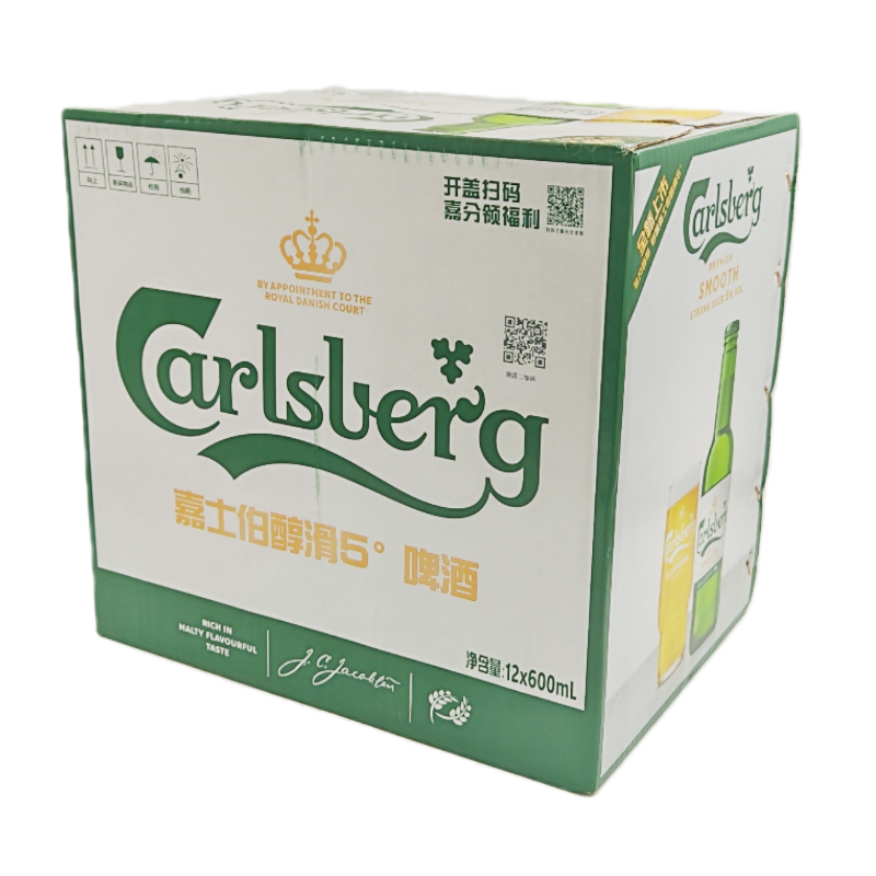 嘉士伯醇滑啤酒大瓶装600ml*12玻璃瓶整箱包邮特价