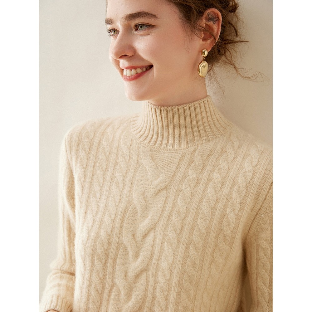 香港潮牌秋冬新款三股加厚半高领山羊绒衫女宽松针织打底绞花毛衣,女装/女士精品,羊绒衫,淘宝优惠券,粉丝福利购,淘宝优惠卷