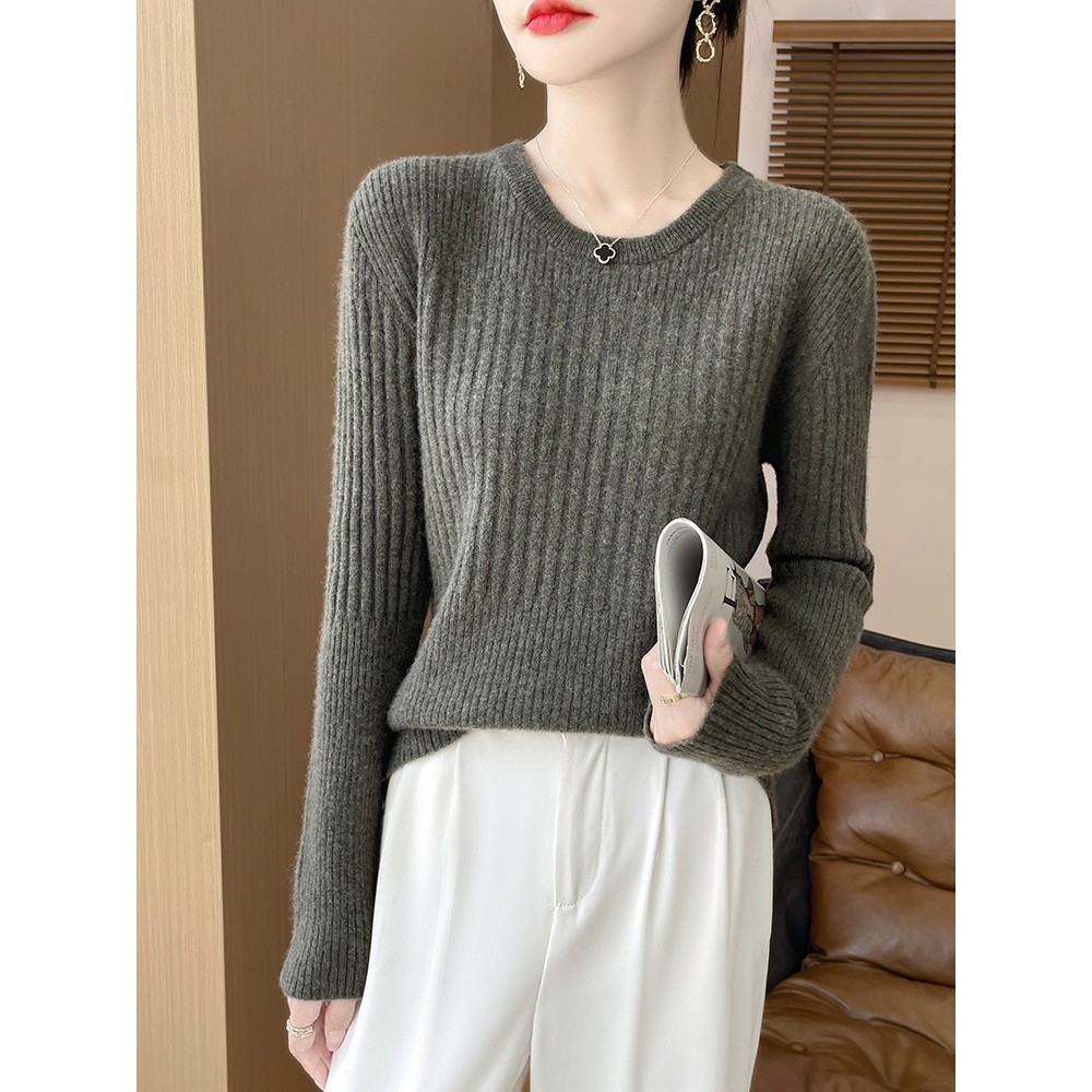 香港潮牌秋冬新款圆领坑条100羊毛衫女套头休闲内搭毛衣宽松显瘦,女装/女士精品,羊绒衫,淘宝优惠券,粉丝福利购,淘宝优惠卷