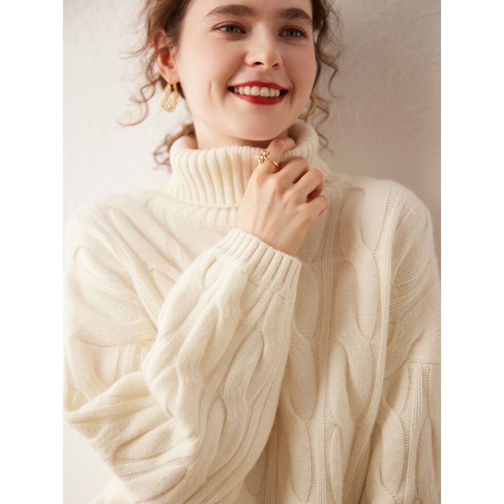 香港潮牌重磅加厚高翻领宽松大麻花山羊绒打底衫毛衣女百搭长袖上,女装/女士精品,羊绒衫,淘宝优惠券,粉丝福利购,淘宝优惠卷