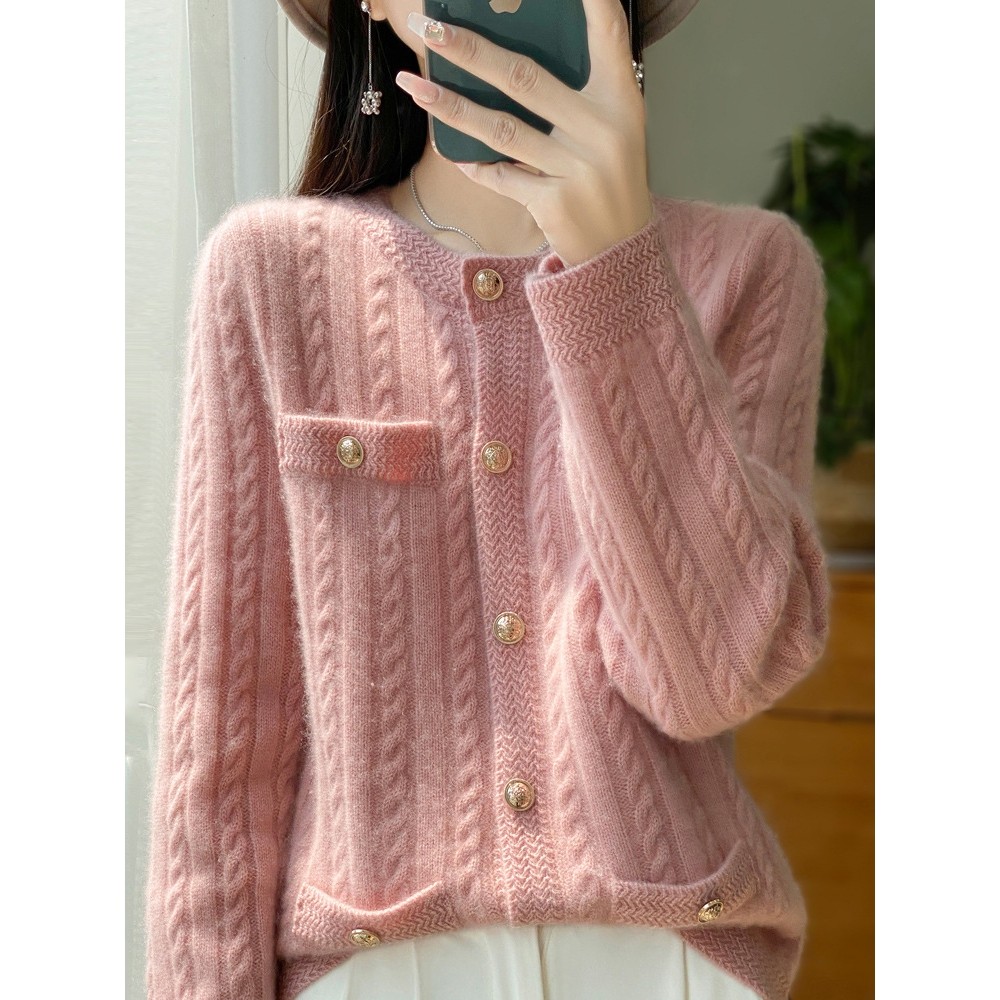 香港潮牌秋冬100纯羊毛小香风开衫女圆领扭花外套毛衣宽松羊绒衫,男装,羊绒开衫,淘宝优惠券,粉丝福利购,淘宝优惠卷