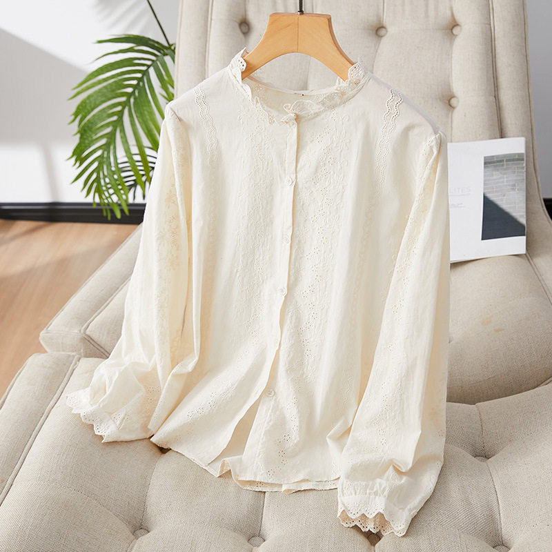 香港潮牌厂家直销杏色纯棉衬衫女长袖2025早春新款设计感小众减龄,女装/女士精品,真丝上装,淘宝优惠券,粉丝福利购,淘宝优惠卷