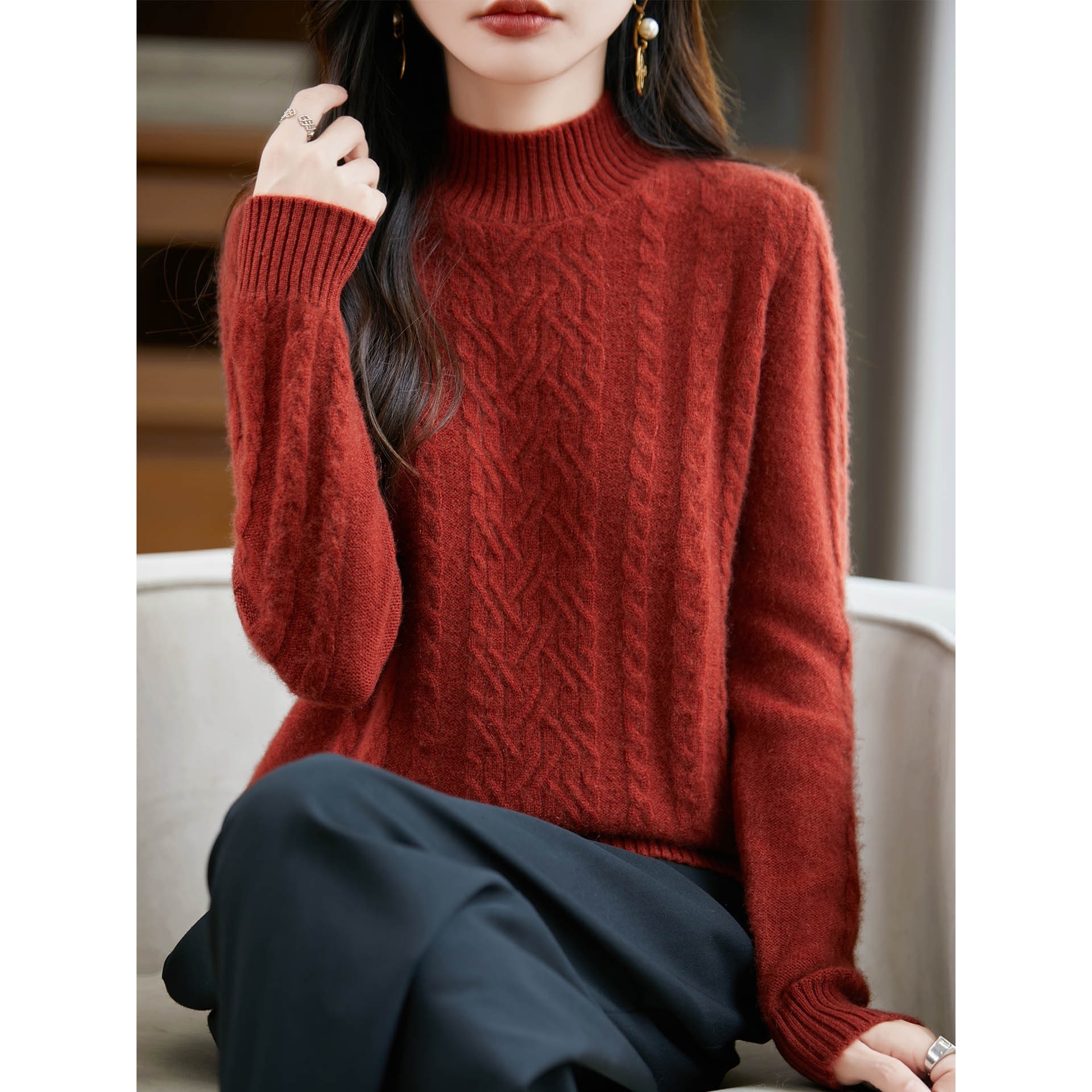 香港潮牌半高领加厚羊绒衫女2025新款秋冬韩版保暖宽松100纯羊毛,女装/女士精品,羊绒衫,淘宝优惠券,粉丝福利购,淘宝优惠卷