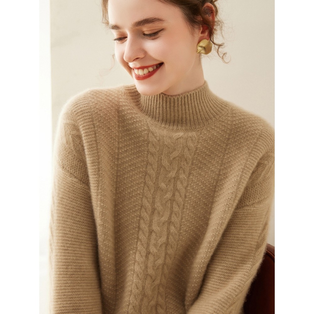 香港潮牌2025秋冬重磅三股加厚山羊绒衫女半高领毛衣宽松绞花针织,女装/女士精品,羊绒衫,淘宝优惠券,粉丝福利购,淘宝优惠卷