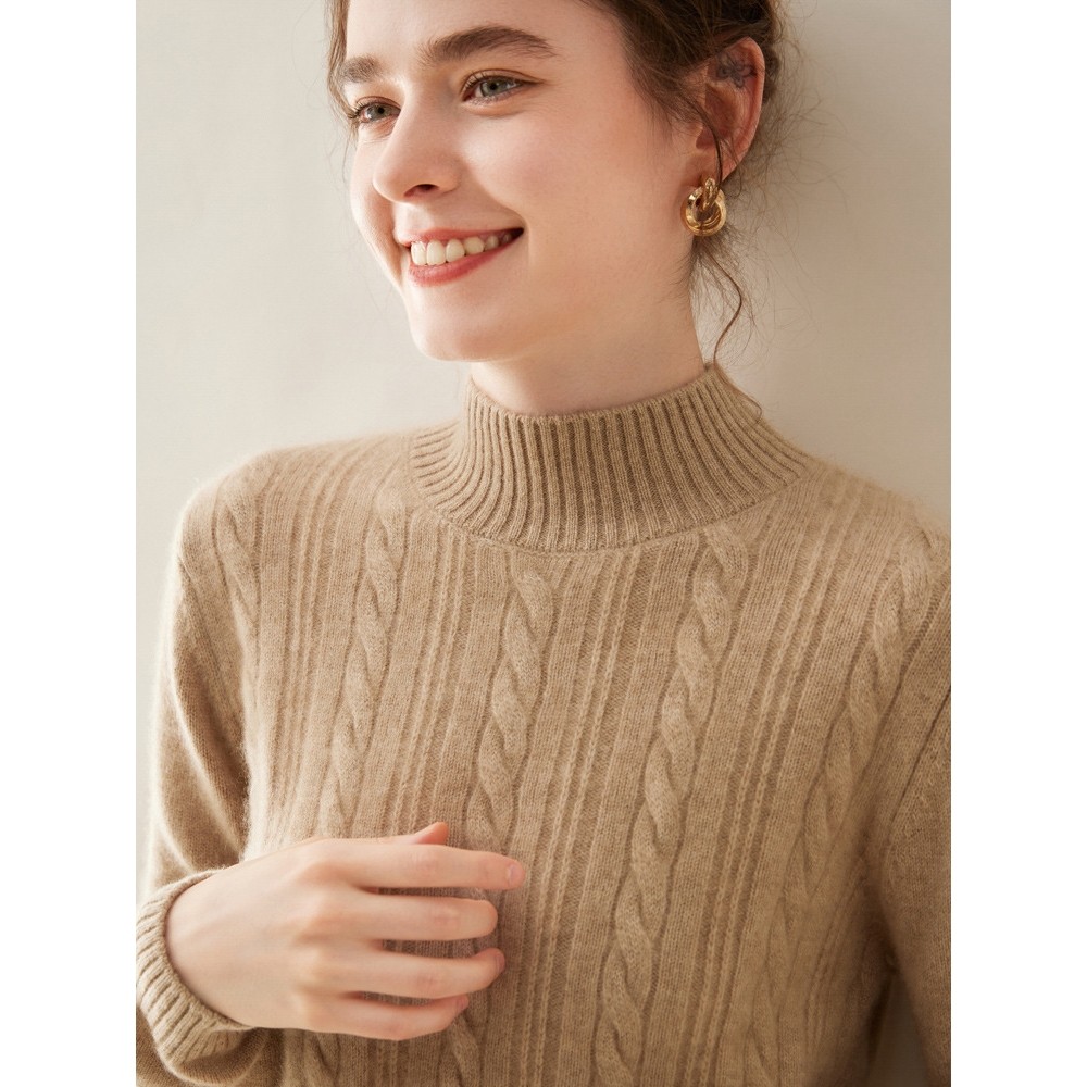 香港潮牌秋冬加厚纯色山羊绒衫女半高中领麻花上衣长袖毛衣针织打,女装/女士精品,羊绒衫,淘宝优惠券,粉丝福利购,淘宝优惠卷