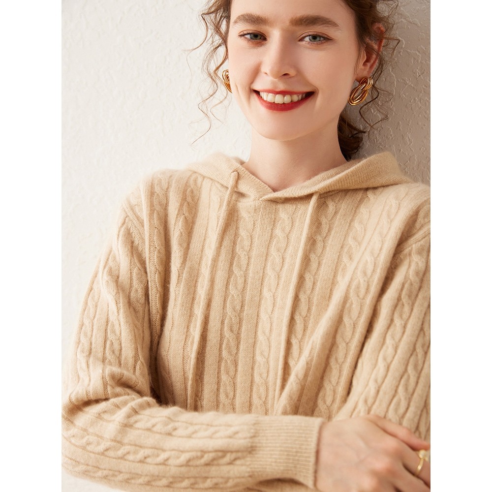 香港潮牌秋冬连帽山羊绒衫女宽松扭花毛衣带帽套头卫衣休闲针织打,女装/女士精品,羊绒衫,淘宝优惠券,粉丝福利购,淘宝优惠卷