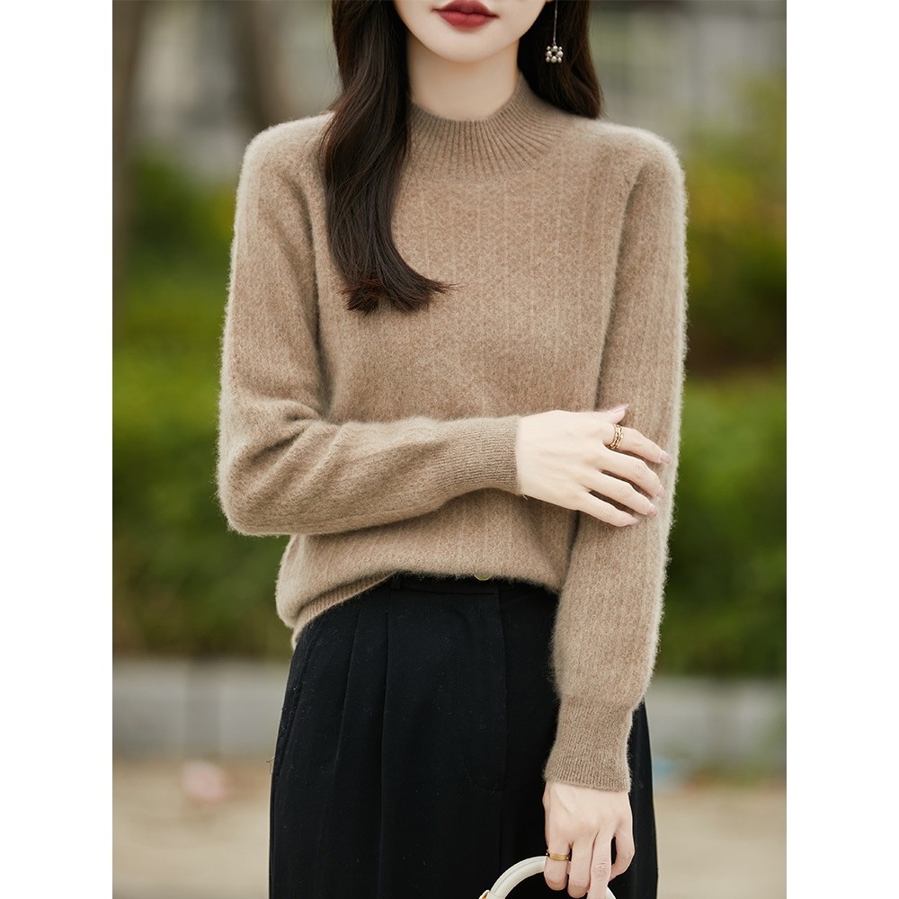 香港潮牌25秋冬100纯羊毛衫女半高领提花长袖针织毛衣宽松羊绒衫,女装/女士精品,羊绒衫,淘宝优惠券,粉丝福利购,淘宝优惠卷