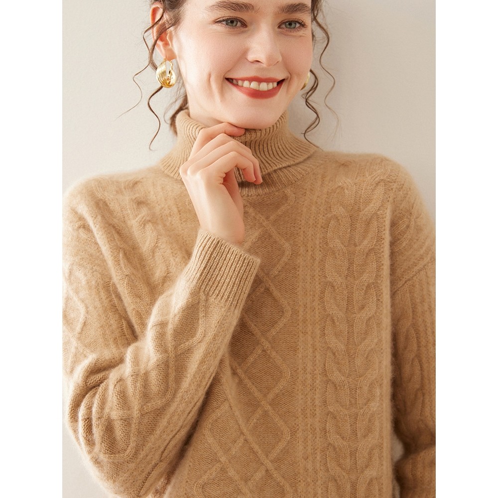 香港潮牌三股加厚绞花高翻领羊绒衫女内搭25秋冬长袖套头山羊绒毛,女装/女士精品,羊绒衫,淘宝优惠券,粉丝福利购,淘宝优惠卷