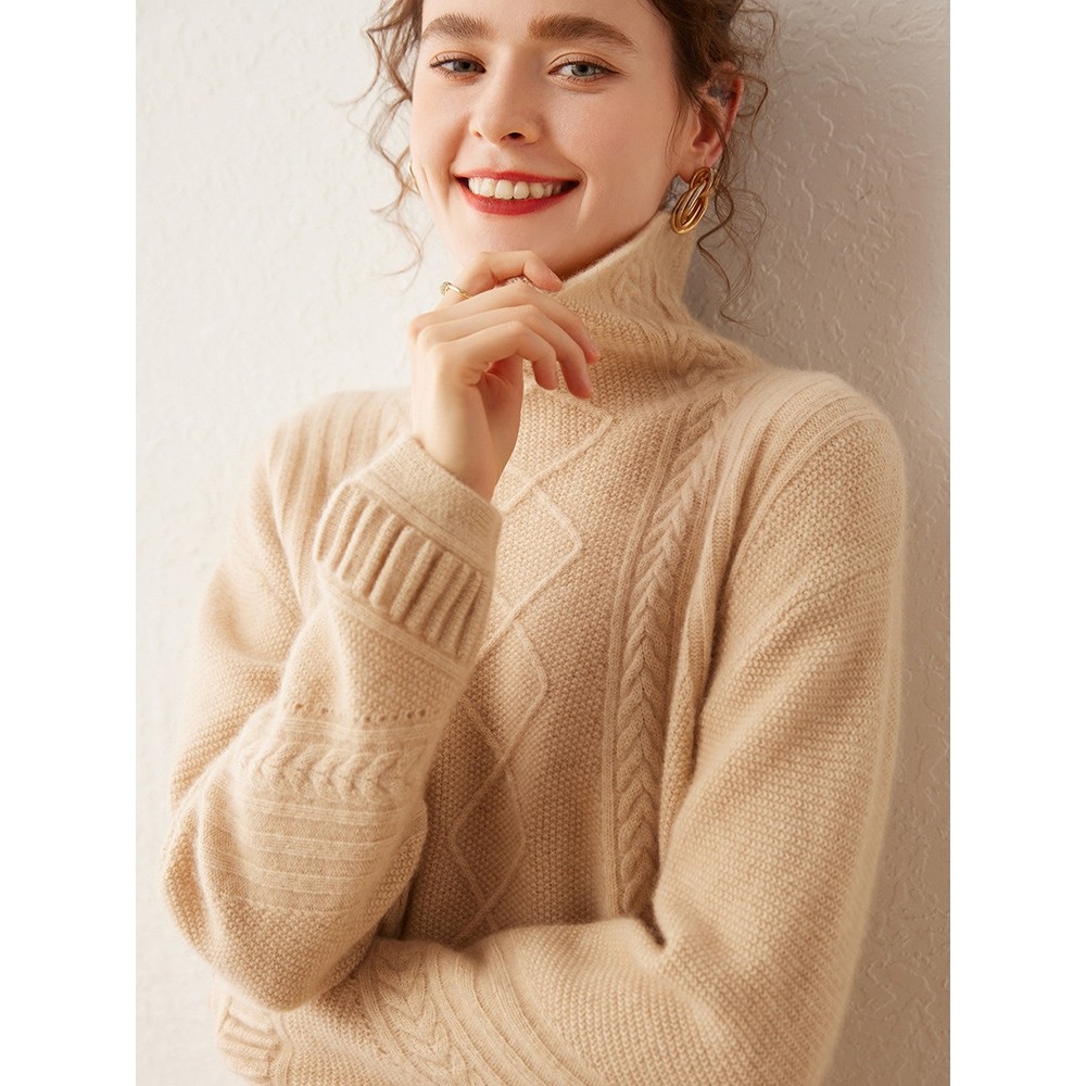 香港潮牌秋冬加厚高翻领针织提花女羊绒套头打底衫毛衣显瘦上衣宽,女装/女士精品,羊绒衫,淘宝优惠券,粉丝福利购,淘宝优惠卷