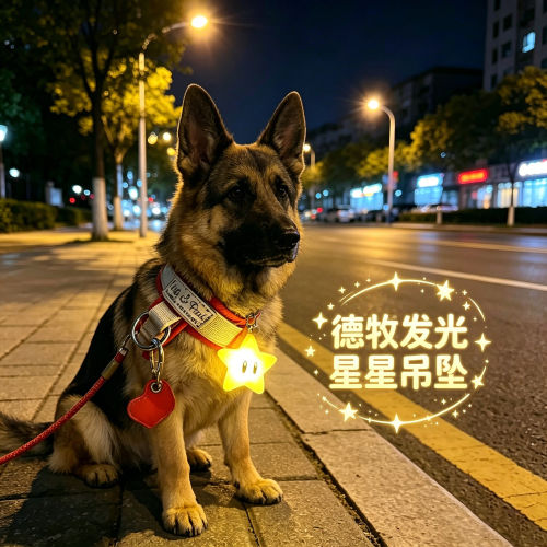 德牧专用狗狗夜间发光吊坠项圈夜晚发光灯防走失遛狗牵引绳晚上