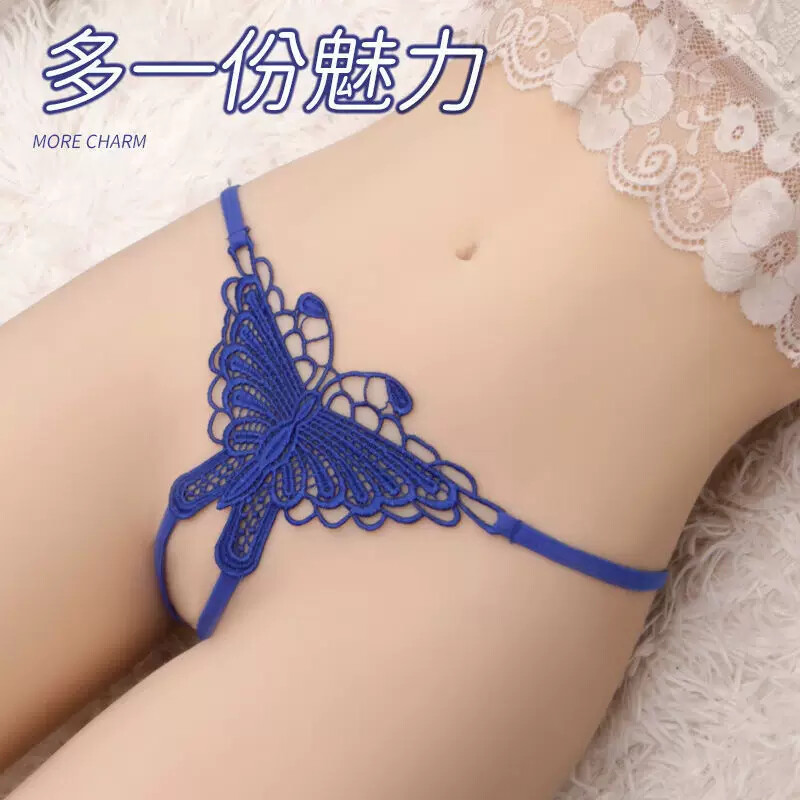 女士内裤性感蕾丝2025年丁字T裤低腰蝴蝶刺绣细带镂空网纱三角裤