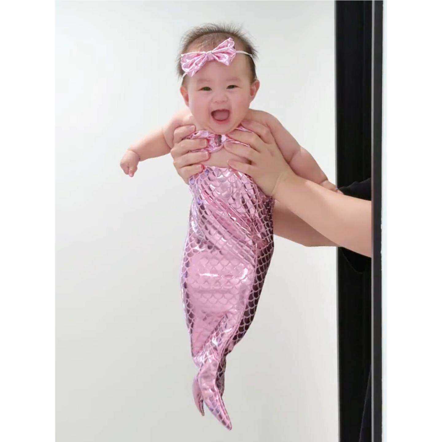 小月龄宝宝衣服夏薄款搞怪美人鱼尾巴分体衣婴儿摄影拍照服装道具
