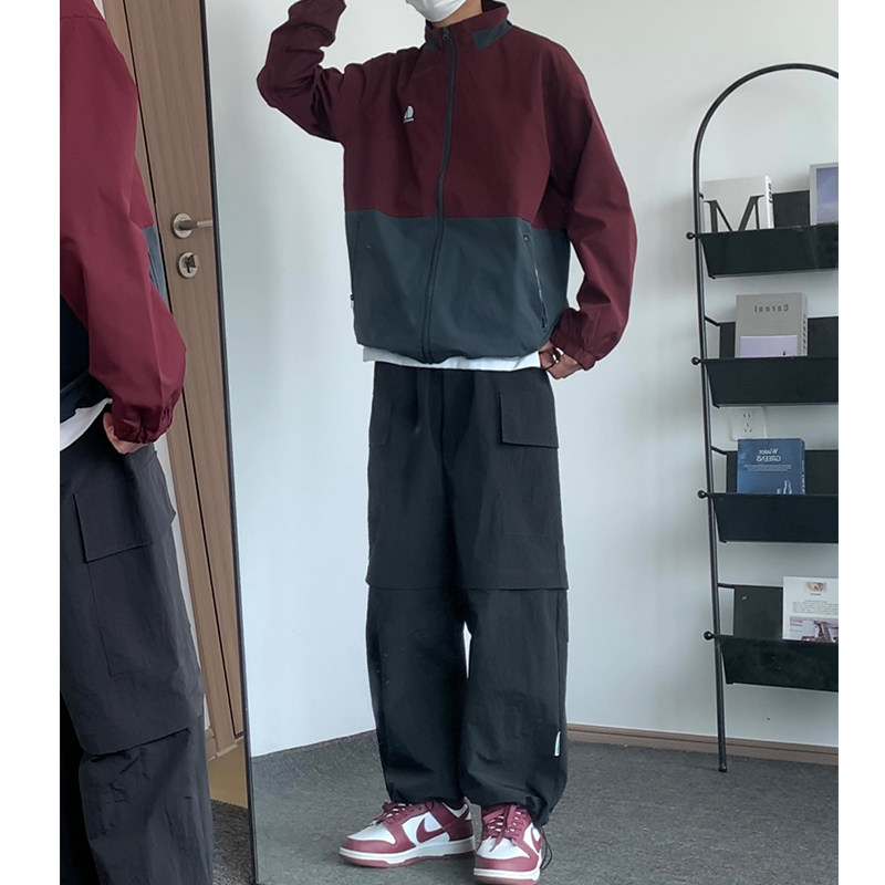 173的皮蛋日系复古拼色立领男情侣冲锋衣防水夹克工装外套