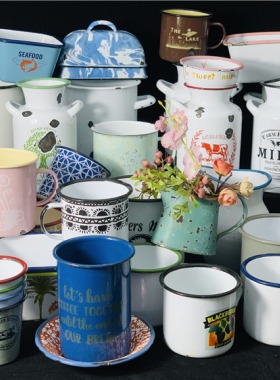 搪瓷杯装饰品无盖水杯型花瓶花器