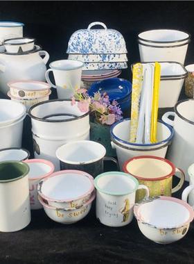 华夏-搪瓷复古托盘加厚款经典复古怀旧圆形托盘搪瓷杯型摆件