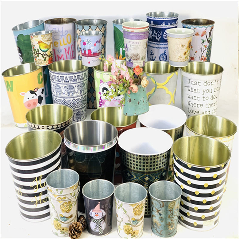 HUAXIA-欧式创意卡通印花铁艺圆桶垃圾桶小桶花盆笔筒收纳