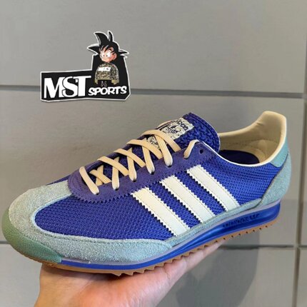 Adidas三叶草SL 72蓝紫绿薄底复古系带女子运动休闲T头鞋IH0290