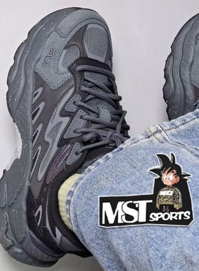 Fila斐乐Fern蕨草黑复古男女反毛皮增高运动老爹鞋F12W331101ADB