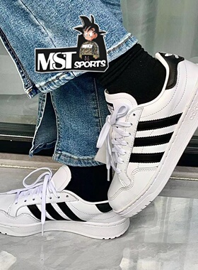 断码特价Adidas三叶草Court黑白熊猫男子牛皮经典休闲板鞋EG9734