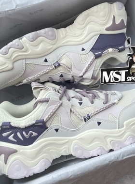 FILA斐乐FLUID5猫爪5代白紫女子运动透气老爹休闲鞋F12W432101FGO