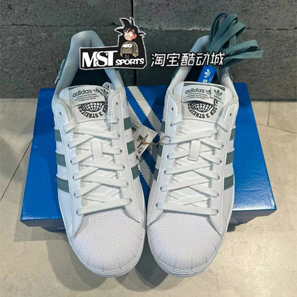 Adidas三叶草白蓝贝壳头男女板鞋