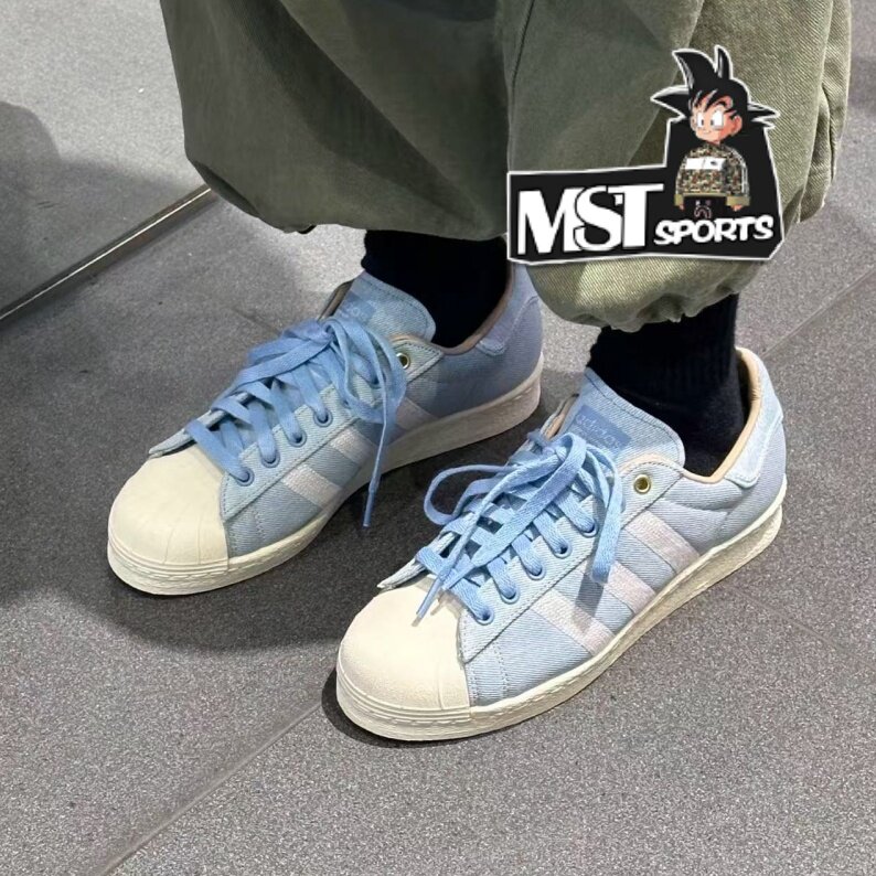 Adidas三叶草牛仔蓝贝壳头板鞋