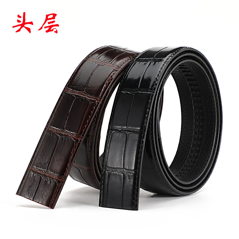 皮带无扣男士头层牛皮裤带真皮腰带不带头商务自动扣压花带条光身