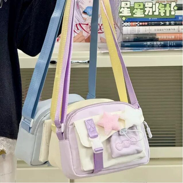紫色包包夏日多巴胺撞色少女包包可爱学生出游轻便斜挎包手机包女