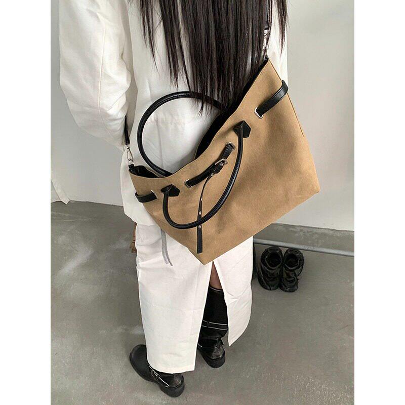 小众韩系ins高级感大容量皮带扣质感托特包帆布包出街单肩包女