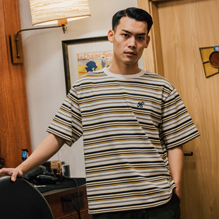美式 Kizzles 重磅短袖 Tee 复古刺绣K字母条纹T恤 Stripes