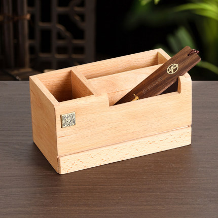 实木笔筒轻奢高级感创意多功能榉木收纳盒办公室桌面摆件大容量笔筒高档中国风送老师文创礼品定制可免费刻字