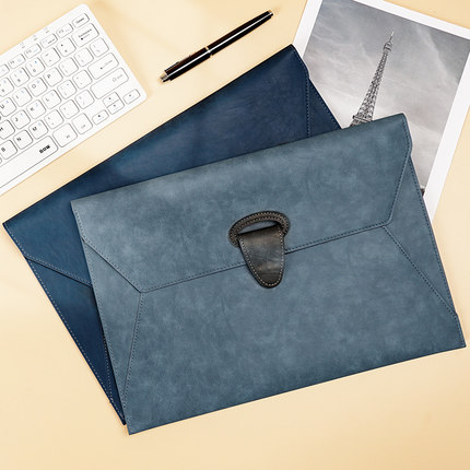 商务皮质文件袋A4定制档案袋带扣加厚防水资料收纳袋男款办公合同票据公文袋女士便携大容量个性刻字可印logo
