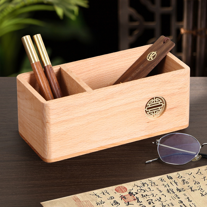 双格实木笔筒高档胡桃木定制刻字