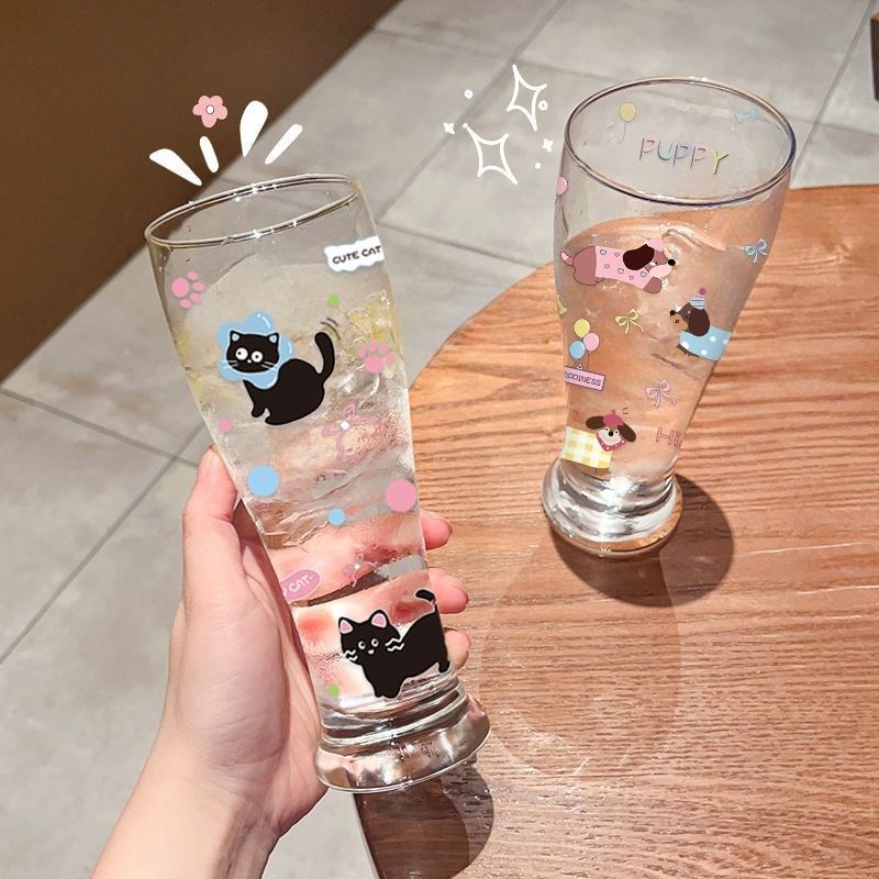 猫咪杯ins啤酒杯大容量水杯玻璃杯女生高颜值家用果汁饮料杯子