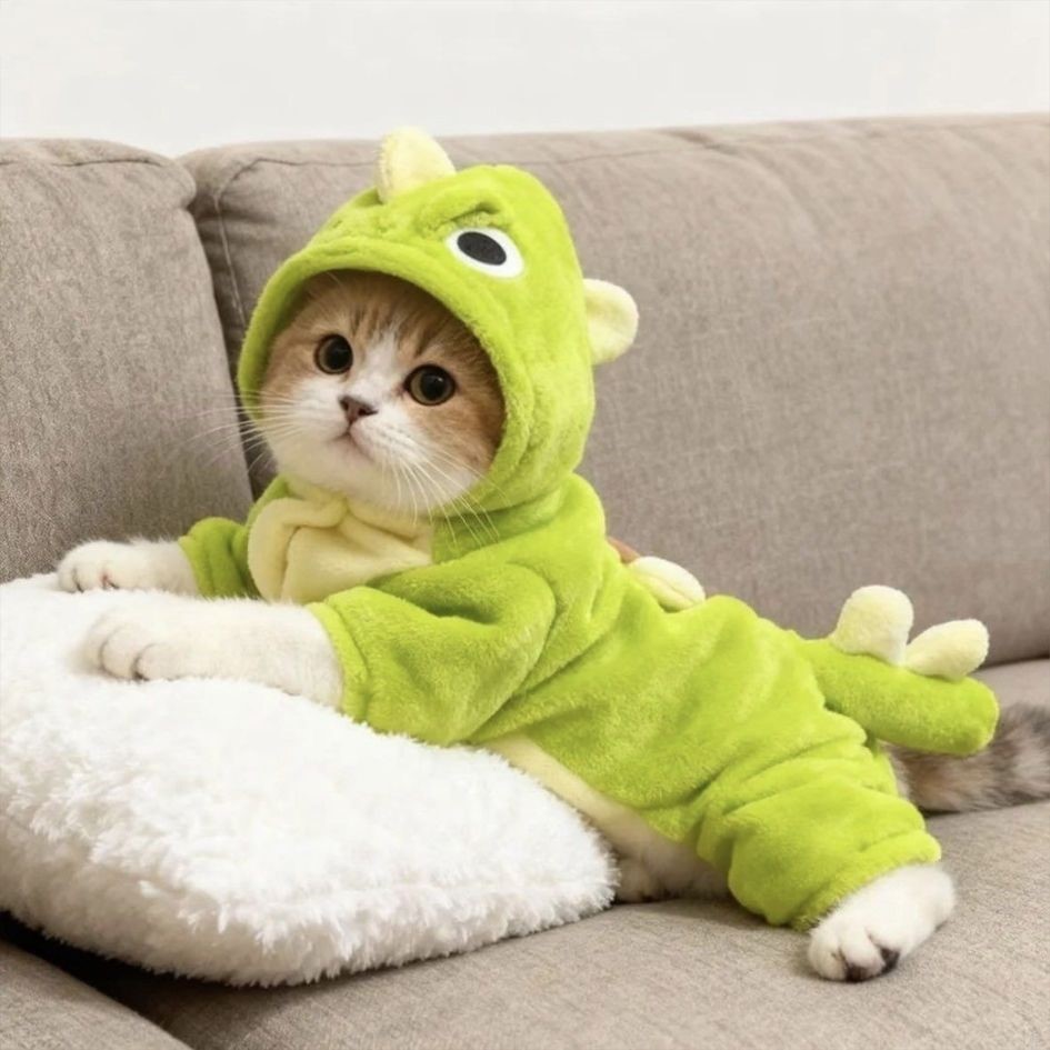 猫咪衣服秋冬款加绒保暖可爱恐龙四脚绒衣布偶雪纳瑞比熊宠物衣服
