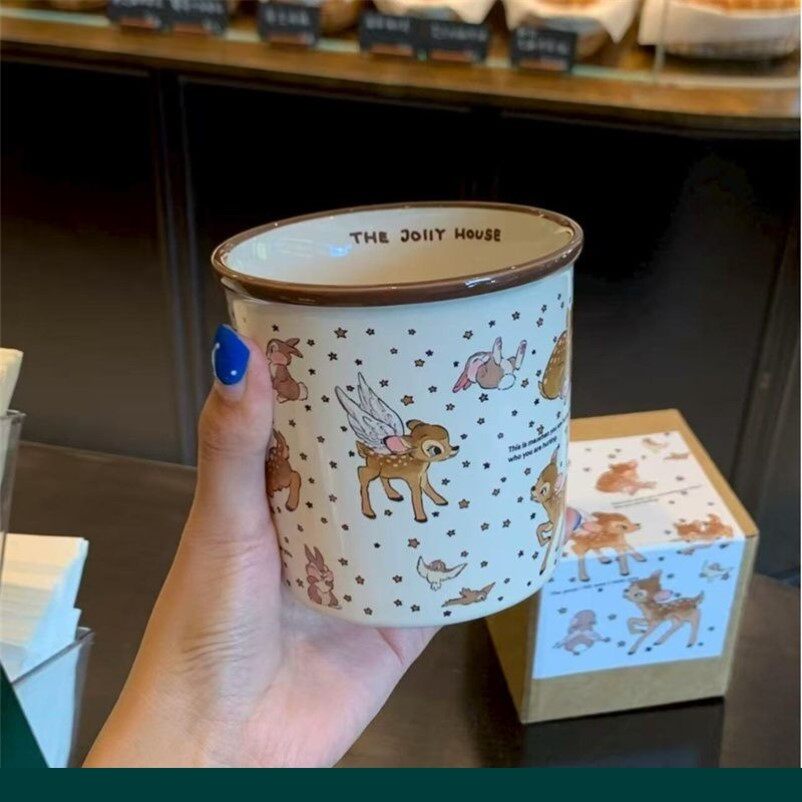 可爱小鹿咖啡杯女士个人专用陶瓷杯大容量马克杯女生高颜值牛奶杯