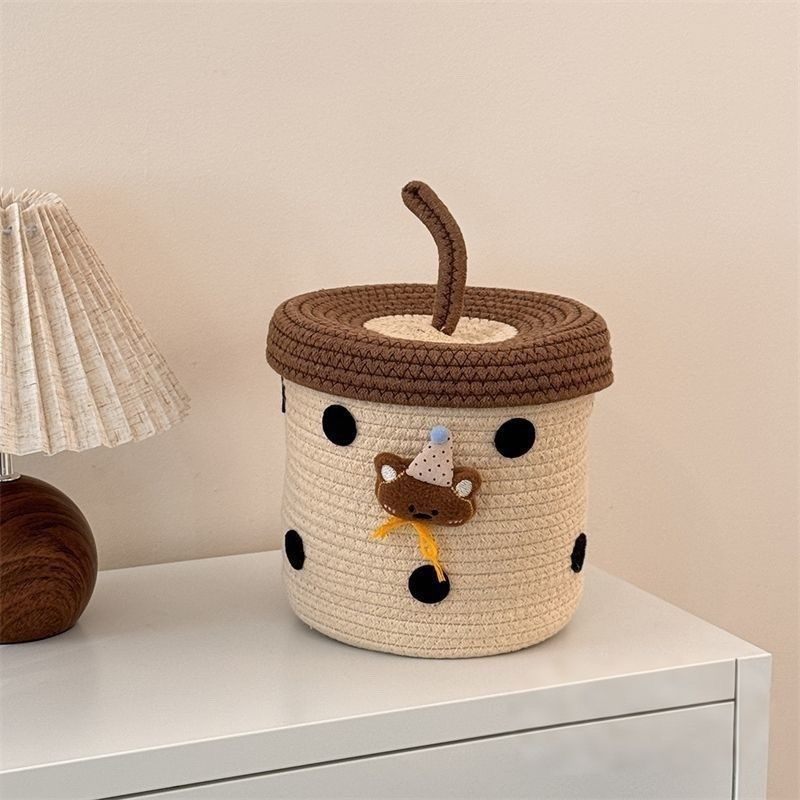 可爱帽子小熊棉绳收纳筐带盖大容量杂物整理篮化妆品桌面收纳盒,收纳整理,收纳筐,淘宝优惠券,粉丝福利购,淘宝优惠卷