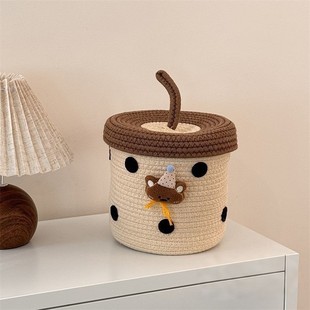 可爱帽子小熊棉绳收纳筐带盖大容量杂物整理篮化妆品桌面收纳盒
