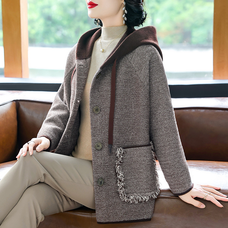 恒源祥官方正品2025新款中年妈妈连帽外套春季女装大码子洋气时髦