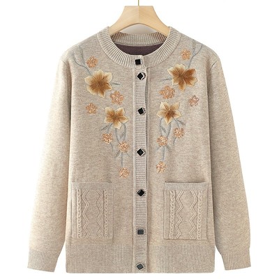 恒源祥中老年人秋装女奶奶外套妈妈毛衣2023新款春秋衣服老人老太